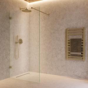 Inloopdouche SaniClear Modern | 100x200 cm | Profieloos | Helder glas | Geborsteld messing beslag