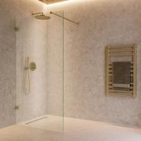 Inloopdouche SaniClear Modern | 100x200 cm | Profieloos | Helder glas | Geborsteld messing beslag