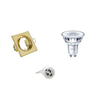 LED Spot Set - GU10 Fitting - Inbouw Vierkant - Mat Goud - Kantelbaar 80mm - Philips - CorePro 830 36D - 4W - Warm Wit 3000K - Dimbaar