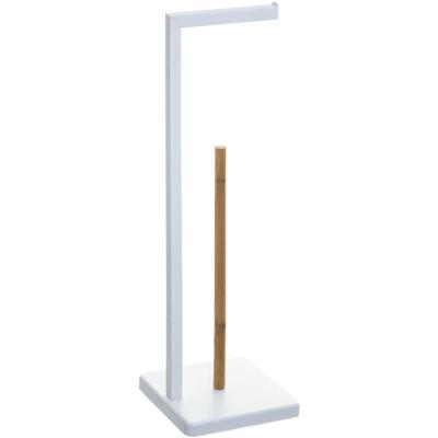 5five Toiletrolhouder - met reservoir - wit - metaal - bamboe - 64 cm