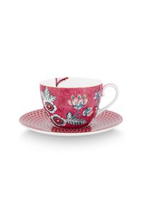Pip Studio Flower Festival Cappuccino Kop & Schotel Donkerroze