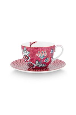 Pip Studio Flower Festival Cappuccino Kop & Schotel Donkerroze