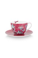 Pip Studio Flower Festival Cappuccino Kop & Schotel Donkerroze