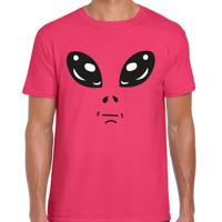 Verkleed T-shirt heren - roze - Alien / buitenaards wezen gezicht - Carnaval