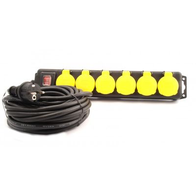 Stopcontacten met klep 6 voudig 10 m Neopreen kabel 3x1,5mm² H07RN-F