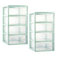 Plasticforte Ladeblokje/bureau organizer - 2x met 4x lades - transparant/lichtgroen - L26 x B37 x H4