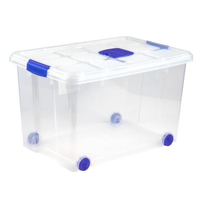 Plasticforte Opslagbak/box met deksel - 1x - 55L - 59 x 40 x 35 cm - transparant - met wielen