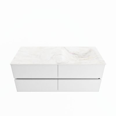 MONDIAZ VICA-DLUX 120cm badmeubel onderkast Talc 4 lades. Inbouw wastafel CLOUD rechts 1 kraangat, kleur Ostra.