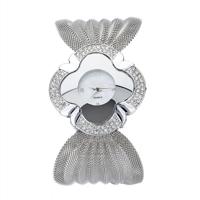 2 PC'S bloem vorm spiegel Dial Diamond grid riem quartz horloge voor vrouwen (zilver)