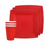 Feest/verjaardag servies set 10x gebaksbordjes en bekertjes - rood - karton