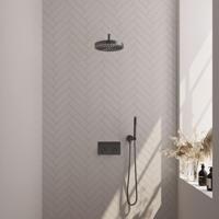 BRAUER Stripe Thermostatische Inbouw Regendouche - drukknoppen - SET 26 - 25cm douchekop - gebogen muurarm - staaf handdouche - doucheslang - wandaansluitbocht - gunmetal geborsteld PVD 5-GM-415