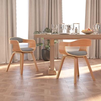 Eetkamerstoel 2 st gebogen hout en stof taupe