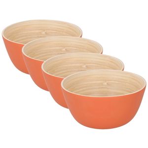 4x stuks bamboe snack schaaltje oranje 10 cm - Snack en tapasschalen