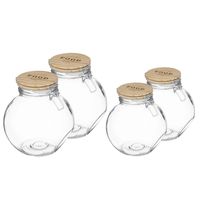 Set met 4x voorraadpotten 1,6L en 2,2L glas met houten deksel - thumbnail