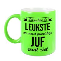 Leukste en meest geweldige juf cadeau koffiemok / theebeker neon groen 330 ml - thumbnail