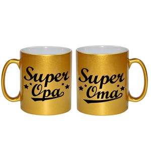 Cadeau set Super oma/opa koffie mokken / bekers goud 330 ml