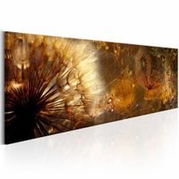 Schilderij - Amberkleurige Ochtend - Paardenbloem  , bruin , 150x50cm