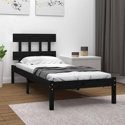 Bedframe massief hout zwart 75x190 cm