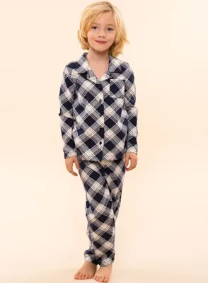 Charlie Choe katoenen jongens pyjama - Ruit - 116 - Blauw - 116 - 116 - 116 - 116 - 116