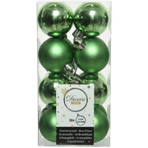 Decoris kleine kerstballen - 16x st - groen - 4 cm - kunststof - onbreekbare kerstballen