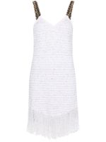 Balmain robe courte en tweed à franges - Blanc