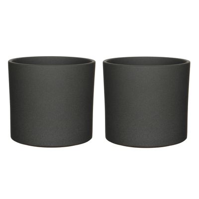 2x stuks bloempotten mat donkergrijs keramiek voor kamerplant H21.5 x D23 cm