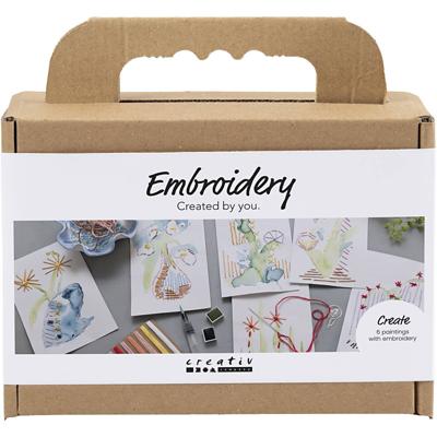 Creativ Company Mini hobbyset borduurwerk, schilderijen met borduurwerk, diverse kleuren, 1 doos