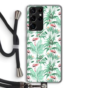 Flamingo bladeren: Samsung Galaxy S21 Ultra Transparant Hoesje met koord