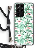 Flamingo bladeren: Samsung Galaxy S21 Ultra Transparant Hoesje met koord Flamingo bladeren: Samsung Galaxy S21 Ultra Transparant Hoesje met koord