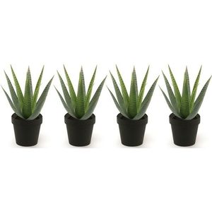 4x Kunstplanten aloe vera groen in zwarte pot 23 cm