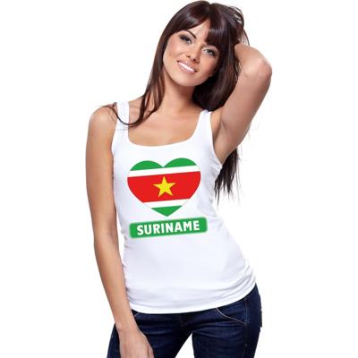 Suriname hart vlag singlet - wit - dames - shirt/ tanktop
