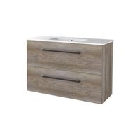 Badmeubelset BWS Salt 100x39cm Met Grepen 2 Lades Met Wastafel 1 Kraangat Scotch Oak