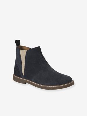 Elastische boots van leer voor kinderen, kleuterschoolcollectie marineblauw