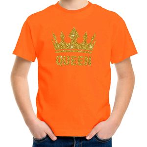 Oranje Queen gouden glitter kroon t-shirt kinderen