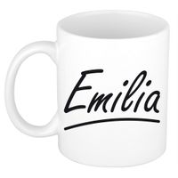 Naam cadeau mok / beker Emilia met sierlijke letters 300 ml   - - thumbnail