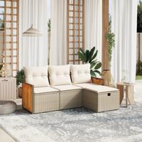 4-delige Loungeset met kussens poly rattan beige