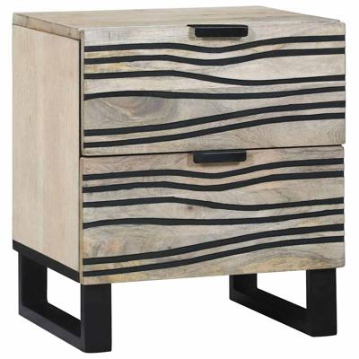 Nachtkastje Wit en zwart 40 x 33 x 46 cm massief mangohout