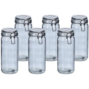 Weckpotten/inmaakpotten - 6x - 1L - grijs - glas - beugelsluiting - D10 x H20 cm