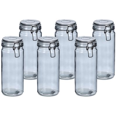 Weckpotten/inmaakpotten - 6x - 1L - grijs - glas - beugelsluiting - D10 x H20 cm Weckpotten/inmaakpotten - 6x - 1L - grijs - glas - beugelsluiting - D10 x H20 cm