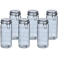 Weckpotten/inmaakpotten - 6x - 1L - grijs - glas - beugelsluiting - D10 x H20 cm