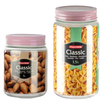 Plasticforte - 8x kunststof keuken voorraadpotten - weckpotten - 1.0 en 1.5 liter - oud roze