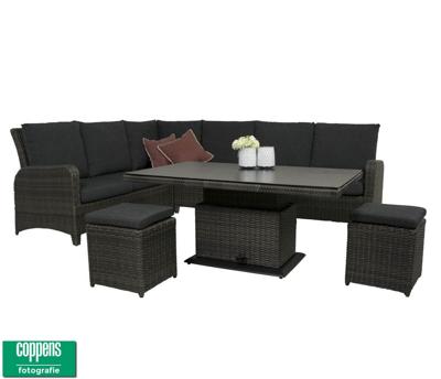 Qopps Aruba lounge dining set met sandigo vario tafel 140cm DH antraciet OP=OP