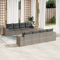9-delige Loungeset met kussens poly rattan grijs