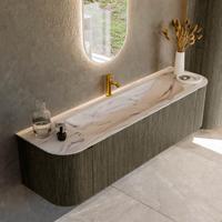 Badmeubel Mondiaz Kurve-Dlux | 170 cm | Meubelkleur Shadow | Wastafelkleur Nata | Solid surface | Wasbak midden spoelbak | 1 kraangat Badmeubel Mondiaz Kurve-Dlux | 170 cm | Meubelkleur Shadow | Wastafelkleur Nata | Solid surface | Wasbak midden spoelbak | 1 kraangat