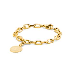 CO88 Collection Charms 8CB 90552 Stalen schakel armband - bedel rond - 20 cm - goudkleurig