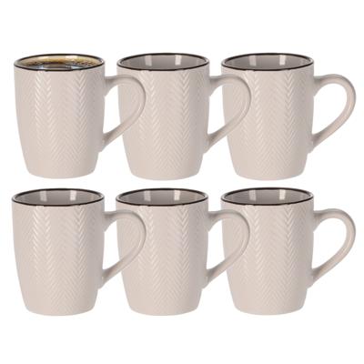 Siaki Koffiemok/theemok - 6x - Fishbone - beige - 370 ml - mokken - keramiek Siaki Koffiemok/theemok - 6x - Fishbone - beige - 370 ml - mokken - keramiek