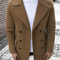 Bon&Bon Homme Men's Navy Blue Double Breasted Wool-Like Overcoat Khaki / S