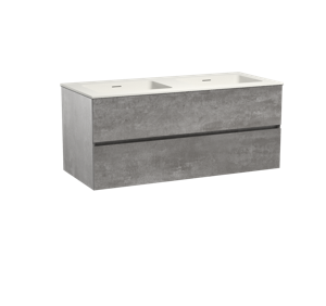 Storke Edge zwevend badmeubel 120 x 52 cm beton donkergrijs met Mata dubbele wastafel in mat witte solid surface