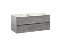 Storke Edge zwevend badmeubel 120 x 52 cm beton donkergrijs met Mata dubbele wastafel in mat witte solid surface