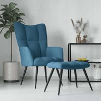 Relaxstoel met voetenbank fluweel blauw - thumbnail